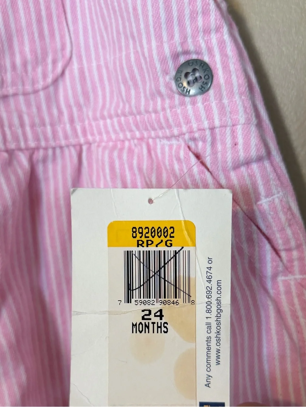 OshKosh B'gosh Vintage Made in US Pink Railroad Striped Overalls NEW